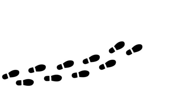 Human shoes Footstep walking on white background. footprints shoes, shoe prints marks feet animation. Step footprints path isolated. 4K Resolution.