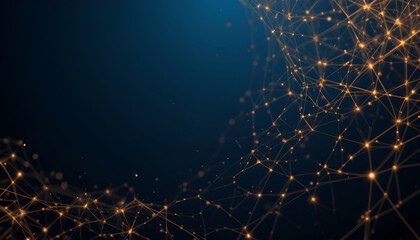 Dynamic network of glowing nodes and connections creating a futuristic abstract data flow visualization