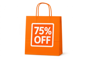 Orange Shopping Bag Showing 75 percent Off Discount on Transparent Background