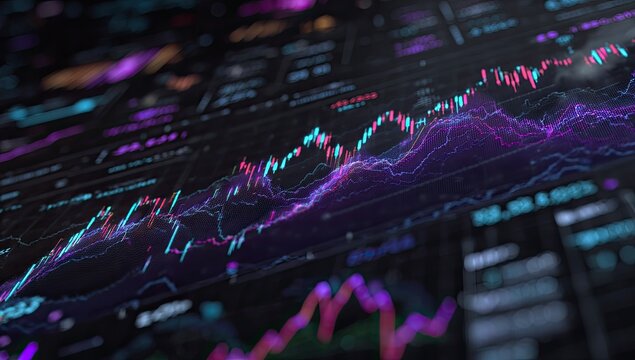 Close-up of digital stock market data graphs