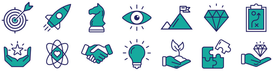 Company Mission, Planning, and Growth Outline Icon Pack