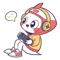 Cartoon gamer with controller and headphones