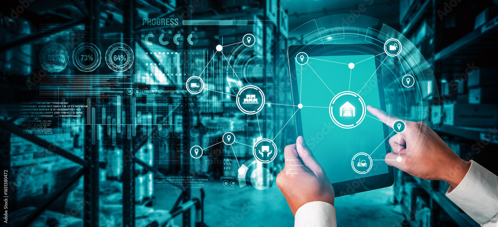 Poster smart warehouse management system with innovative internet of things technology to identify package 