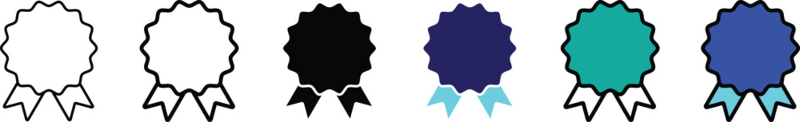 Award Ribbon Icon Set – Badge, Medal, Certificate, Prize, Achievement