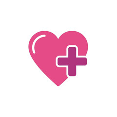 Obraz premium Coloring Ecommerce vector icon illustration of pink heart with plus sign isolated on white background