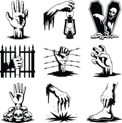 Zombie Hand Rising Silhouette – Horror Icon Set Spooky Zombie Hand Silhouette – Halloween Icon Collection