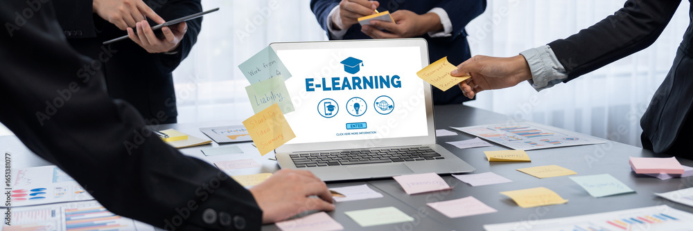 Poster e-learning website with brisk sofware for student to study online on the internet network