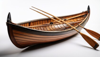 traditional irish currach boat displayed on white background with oars