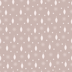 Christmas baubles vector seamless pattern. Holly jolly monochromatic surface design of Xmas balls, polka dots and snowflakes on pink background