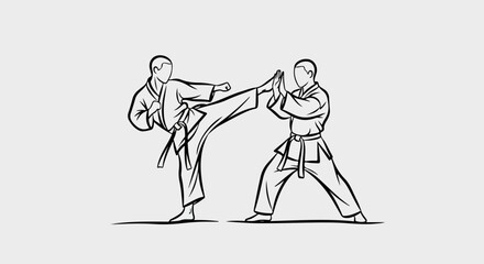 Fototapeta premium Dynamic Karate Duel - Two Figures in Martial Arts Combat Pose.