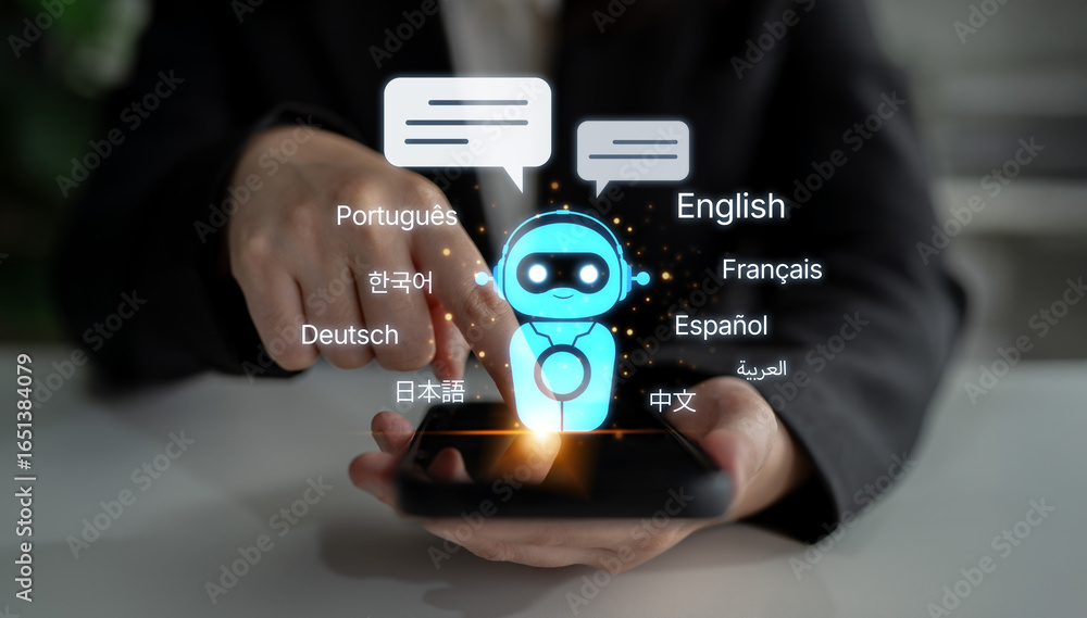 Poster global communication with multiple languages, digital translation tools, multilingual technology, cr