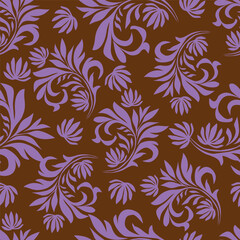 Vintage Floral patterns seamless background border embroidery ethnic batik retro. Flower motifs paisley batik. Brown silhouette watercolour flowers ikat design hand drawn. Vector illustration. 