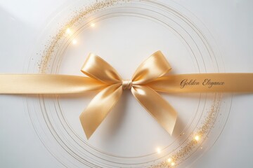 Elegant gold ribbon tied in a bow adorns a circular design with twinkling lights