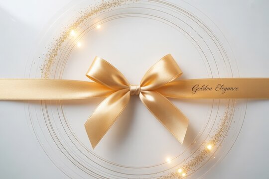 Elegant gold ribbon tied in a bow adorns a circular design with twinkling lights