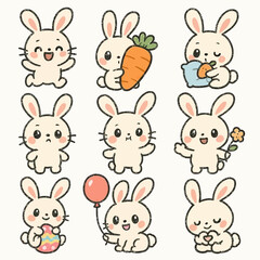 Rabbit sticker set with various expressions