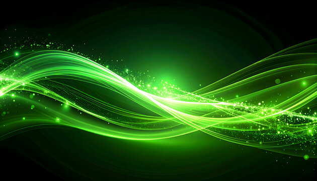 Abstract Green Wave Forms Against Black Background Illustrating Energy and Digital Motion