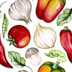 watercolor vegetable bright autumn pattern