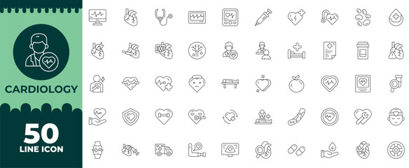 Cardiology Line Editable Icons set. Vector illustration in modern thin line style of Cardiology icons: health care, medicine, pharmacy, etc