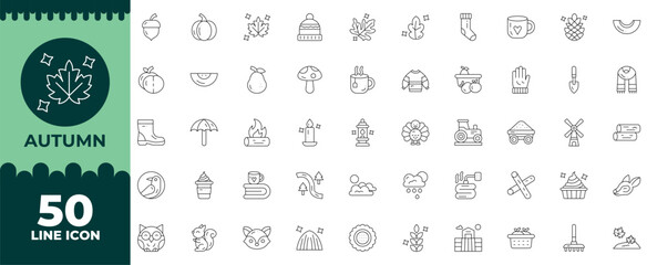 Autumn Line Editable Icons set. Vector illustration in modern thin line style of Autumn icons: fall, pumpkin, leaf, etc