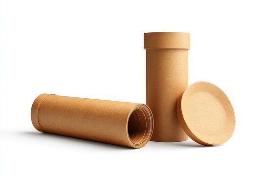 Cardboard tube mockup for snacks, illustration art for food branding, logotype, logo. White background