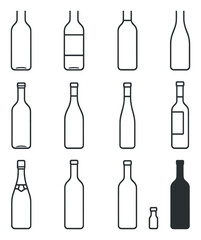 Various bottle outlines on dark background in minimalist grid design