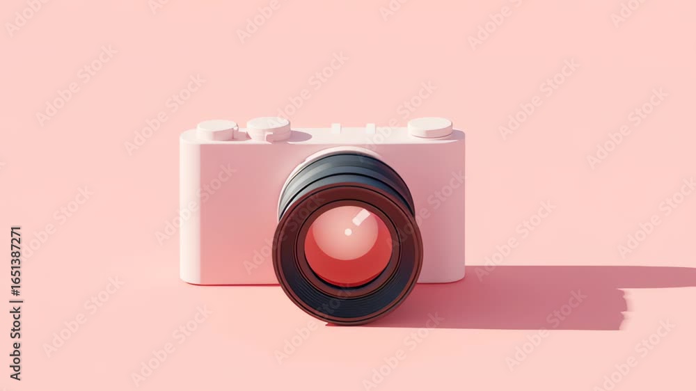 Aufkleber minimal 3d icon of a camera with lens on pink background for stock photography and design use