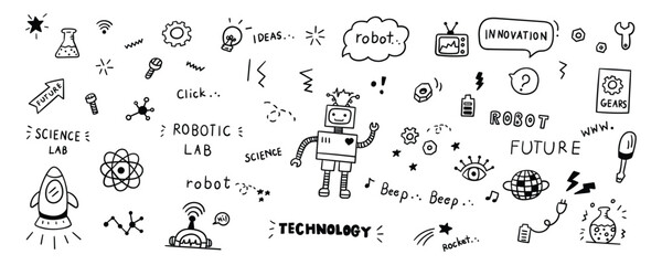 Set of hand drawn technology element line doodle. Illustration vector design.