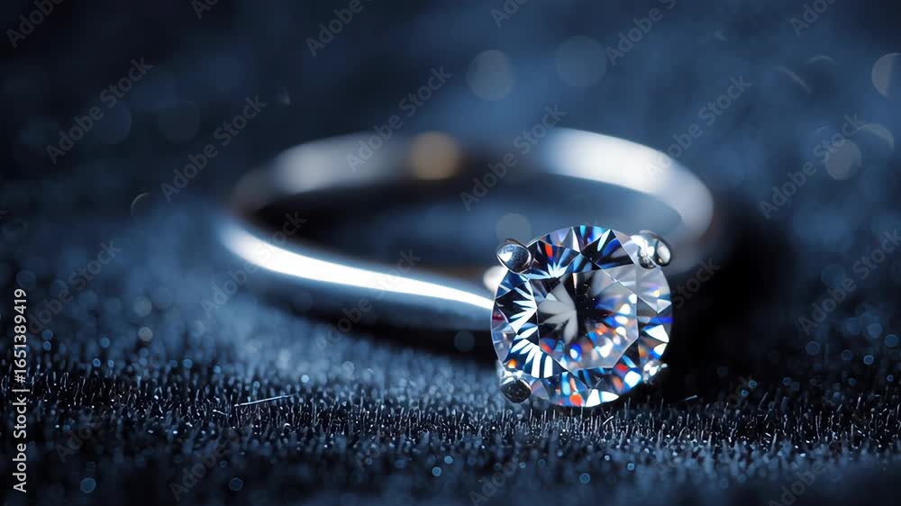 Poster exquisite close-up of a sparkling diamond ring on a soft background with shimmering effects