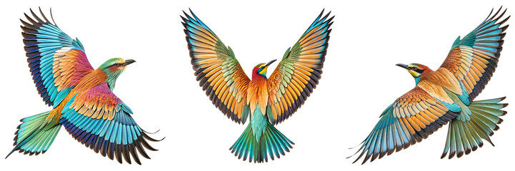 Obraz premium Set of showcasing intricate wing pattern and natural colors bird flying in the sky on a white background