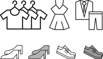 Clothing dress and footwear vector icon, clothing store men and women dress icon vector.