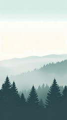 Misty forest mountains landscape illustration