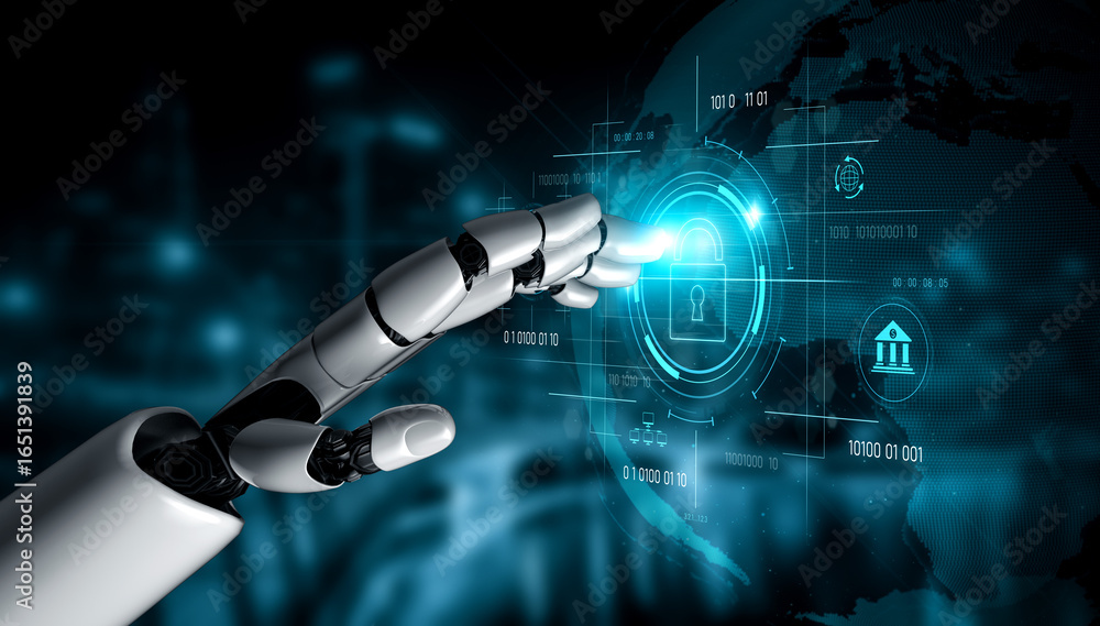 Poster ai securing digital access through biometric authentication, protecting identity, monitoring threats