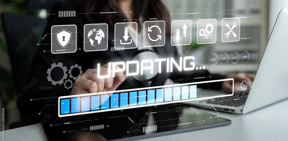 Poster knowledge upgrade and software updates support digital skills growth, competitiveness, and continuou