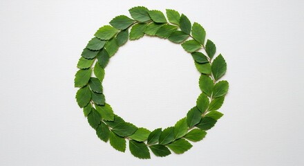 Vibrant green leaves form a perfect circular frame against a bright white background. AI Generated