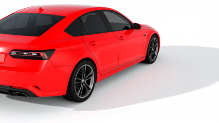 Naklejka premium Angled 3D render of a generic red modern luxury sedan. Minimalist automotive design concept isolated on a clean white background.