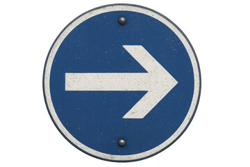 Blue and White Weathered Right Turn Only Sign on Transparent Background