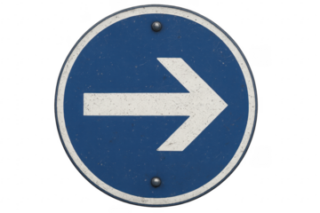 Blue and White Weathered Right Turn Only Sign on Transparent Background