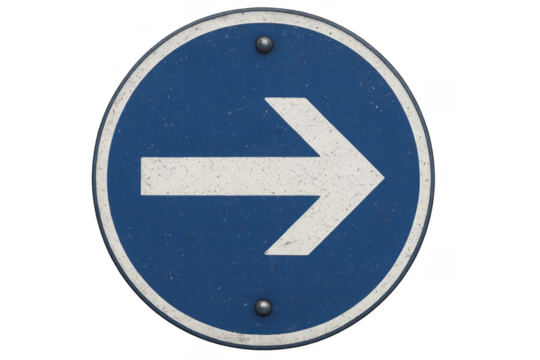 Blue and White Weathered Right Turn Only Sign on Transparent Background
