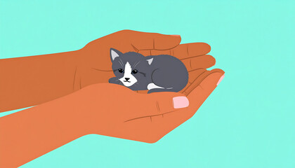 Obraz premium Kitten held gently in hands