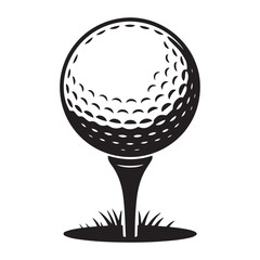 Black And White Golf Ball On Tee Minimalist Sport Illustration Vector Design. Vector black silhouette. with white background