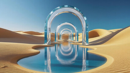 Crystal Arches Over Desert Oasis