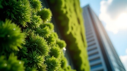 Vibrant Green Plant Wall on Urban Building Exterior