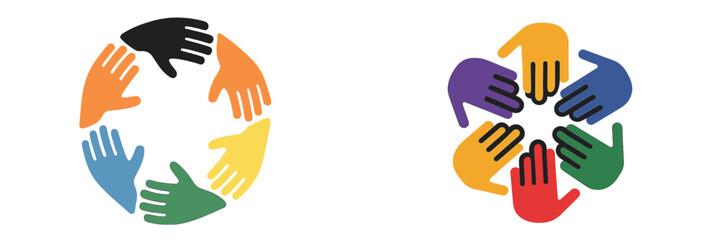 Fototapeta premium Colorful hands forming a unity symbol for teamwork and collaboration
