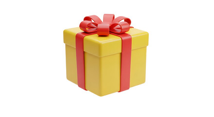 Obraz premium Yellow gift box with red ribbon on black background