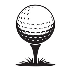 Black And White Golf Ball On Tee Minimalist Sport Illustration Vector Design. Vector black silhouette. with white background