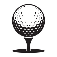 Black And White Golf Ball On Tee Minimalist Sport Illustration Vector Design. Vector black silhouette. with white background