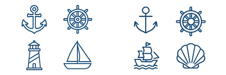 Vector illustration of nautical symbols and elements for marine themes