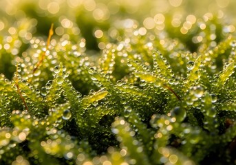 close up of green moss with water drop