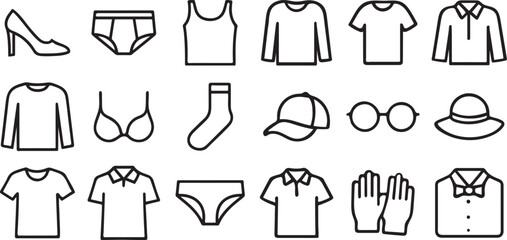 Simple Line Art Illustration of Various Types of Clothing