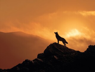 silhouette of a wolf on a mountain top